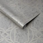 Boutique Deco Ecru/Geometrical Metallic Luxury Vinyl Textured Wallpaper