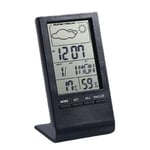 Inomhus- och utomhustermometer, termometer hygrometer barometer inomhus utomhus, digital väckarklocka med utomhussensordisplaytid datum dag månfas