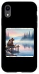 Coque pour iPhone XR Canne à pêche à l'ours au bord du lac brumeux à l'aube