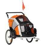 Dog Bike Trailer 2-in-1 Pet Stroller for Large Dogs Cart Foldable Bicycle Carrier Aluminium Frame with Safety Leash Hitch Coupler Reflector Flag