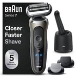 Braun Series 7, Rasoir Électrique Homme, Modes Turbo, Rasoir À Grille Étanche, Conçu En Allemagne, Avec Station SmartCare Clean & Charge, Tête Tondeuse À Barbe, Tête Pour Le Corps, Or