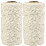 JJSJ Macrame Cord 2Roll 3 mm x 100 m Macramé Rope Cotton, Handmade Natural Cotton Cord Macrame String for Wall Hanging DIY, Plant Pot Hanger Craft Knitting Handmade Making (Beige, 2)