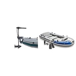 Intex Watersport's 12V Transom Mount Trolling Outboard Motor, Black, One Size & Water Sports Excursion 5 Inflatable Dinghy Man Boat with Aluminium Oars and Pump, Grey, 366 x 168 43 cms UK