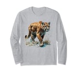 fierce mountain lion prowling, puma animal realistic cougar Long Sleeve T-Shirt