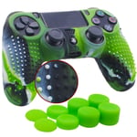 YoRHa Studded Silicone Cover Skin Case for Sony PS4/slim/Pro Dualshock 4 Controller x 1(camouflage green) With Pro thumb grips x 8