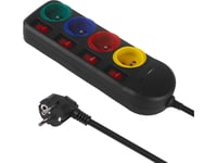 Maclean Grenuttag, Förlängningskabel 4 Uttag + Usb A/C, Med Brytare, 250Vac/10A, 1,5M, Svart, Mce508 B
