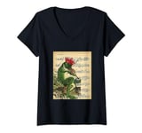 Womens Cottagecore Music Aesthetic Frog Play With Violin Victorian V-Neck T-Shirt