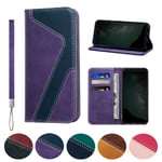 Huping Pixel 5 Case, Leather Color Contrast Style Wallet Case with Card Holder Shockproof Flip Stand Cover For Google Pixel 5 - Purple + dark blue