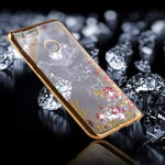 LLLi Mobile Accessories for HUAWEI For Huawei Honor Play 7X Flowers Pattern Diamond Encrusted Electroplating Soft TPU Protective Cover Case (Gold) (Color : Gold)