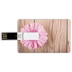 16G USB Flash Drives Credit Card Shape Rustic Memory Stick Bank Card Style One Large Gerbera Daisy on Oak Back Dramatic South American Exotic Photo,Pink Brown Waterproof Pen Thumb Lovely Jump Drive U