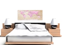 Large Pink Cream Map of World Atlas Canvas Wall Art Print - 120cm Wide - 1309