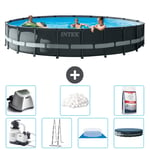 Intex Round Ultra XTR Frame Pool - 610 x 122 cm - Inklusive pump - Stege - Markduk - Lock Saltvattensystem - Filtrera bollar - Poolsalt Inklusive Til