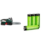 Theo Klein 8399 Bosch Chain Saw I Authentic Replica of The Original I Battery - with Light and Sound Effects I 3 Years+ & Amazon Basics AA Rechargeable Batteries, Pre-Charged - Pack of 4