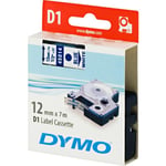 DYMO Dymo D1 Märktejp Standard 12mm, Blått På Vitt, 7m Rulle (45014)
