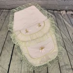 Footmuff Foot Muff Frills Frilled Frilly Pink Gold Bows Ex Display