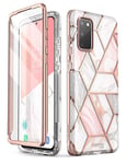 i-Blason Coque Samsung Galaxy S20 FE 2020, avec Protecteur d'Ecran Intégré Protection Intégrale Design Motif Chic Glitter Bumper Antichoc [Cosmo] Housse 360 Complète (Marbre Rose)