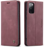 Coque Compatible Avec Samsung Galaxy S20fe 4g/5g,Anti-Choc Housse En Cuir Premium Flip Case Portefeuille Etui,Vin Rouge