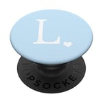 PopSockets White Initial Letter L Heart Monogram On Pastel Light Blue PopSockets PopGrip: Swappable Grip for Phones & Tablets