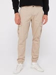 Jack & Jones Marco Joe Slim Fit Cuffed Cargo Pants - Beige, Beige, Size 30, Inside Leg Regular, Men