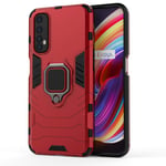 GOGME Case for Realme 7, 360 degree Rotating Ring Holder Kickstand Heavy Duty Armor Shockproof Cover, Double Layer Design Silicone TPU + Hard PC Case with Magnetic Car Mount. Red