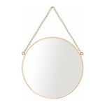 Miroir Suspendu, 25 x 25 cm Miroir de Maquillage de Salle de Bain Rond Cadre en Laiton avec chaîne de Suspension [Petite Taille]