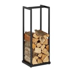 Relaxdays Rangement pour Bois de cheminée, métal, Support Haut, pour bûches, empilage, HxLxP : 95x37x30 cm, Noir