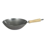 Dexam 12108410 Carbon Steel Wok With Wood Handle 27cm/10.5 -inch , Silver (Lacquer Finish )
