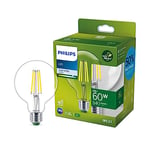 PHILIPS Ultra Efficient - Ultra Energy Saving Lights, LED Light Source, 60W, G95, E27, Cool White 4000 Kelvin, Clear
