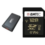 Emtec - Pack création : Disque SSD Externe USB 3.2 X210 512Go + Carte SDXC UHS-II U3 V90 SpeedIN Pro+ 128 Go - Pack De 2
