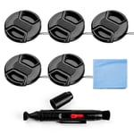 Fotover 67mm Lens Cap Bundle, 5 Pack Universal Snap on Front Centre Pinch Lens Cover Set with Microfiber Lens Cleaning Cloth for Canon Nikon Sony Olympus DSLR Camera + Camera Lens Cleaning Pen