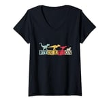 Womens Dinosaur Dachshund Evolution Fun Paleontology V-Neck T-Shirt