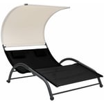 Maisonchic - Chaise longue double Bain de soleil Transat avec auvent Textilène Noir 66742