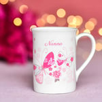 Premium Personalised Bone China Mug Blush Boutique Butterfly (Nanna) with Text for Mummy, Daddy, Family,Grandparent, Friends, Children, Birthday, Christmas, Valentine's Day, Mother's Day, Father's Day