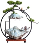 ZHIRCEKE 2021 Fashion Feng Shui Fountain Ceramic Water Desktop,Creative Zen Little Monk Mountain Stream Housewarming Garden Fountain Ornaments Lucky Water Fish Tank,40X12X41.5cm,E