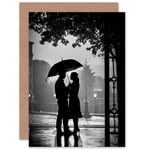 Paris Romance in the Rain Love Anniversary Valentines Day Blank Greeting Card