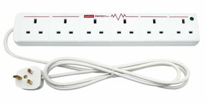Surge Protection Extension Lead 6 Way with Surge Protection 2M Wire -13A 240v