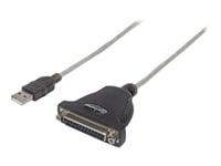 Manhattan USB-A to Parallel Printer DB25 Converter Cable, 1.8m, Male to Female, 1.2Mbps, IEEE 1284, Bus power, Black, Three Year Warranty, Blister - Câble USB/parallèle - USB (M) pour DB-25 (F) -...