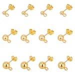 UNICRAFTALE 30pcs 3 Sizes Stainless Steel Stud Earrings Kits 304 Stainless Steel Ball Post Ear Stud Findings with Loop and Iron Ear Nuts Golden Stud Earrings for DIY Earring Making