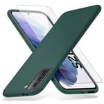 Richgle Samsung Galaxy S21+ 5G Case & Tempered Glass Screen Protector, Slim Soft TPU Silicone Protective Case Cover Shell For Samsung Galaxy S21 Plus 5G (6.7") - Midnight Green RG80945