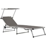 Maisonchic - Chaise longue pliable Bain de soleil Transat avec auvent Aluminium et textilène Gris 60570