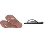 Havaianas, Women's, Slim, Flip Flop, Black, 5 UK Slim Brasil Logo Women Flip Flops | Color: Black | Size: 6/7 UK