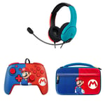 PDP LVL40 Wired Stereo Headset for NS -Joycon Blue/Red + PDP Nintendo SwiPDP Commuter Case Mario Nintendo Switch & Lite Faceoff Deluxe+ Audio Wired Controller Mario