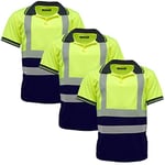 StandSafe Men's High Visibility Reflective Work Tops | Multipacks Utility T-Shirt, 3pack Polo Tshirt-Yellow/Navy, XXL