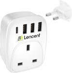 Lencent UK to EU Euro Europe Plug Adapter,European Travel Adapter with 3 USB Po