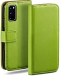 MoEx Flip Case for Samsung Galaxy S20 / S20 5G, Mobile Phone Case with Card Slot, 360-Degree Flip Case, Book Cover, Vegan Leather, Lime-Green