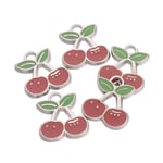 CHGCRAFT about 100pcs Alloy Enamel Pendants Cherry Shaped Charm Lead Free and Cadmium Free Red and LinmeGreen Color Platinum Pendants for DIY Jewelry Making, hole 3mm