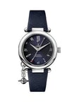 Vivienne Westwood Ladies Orb Heart Blue And Silver Detail Charm Dial Blue Leather Strap Watch