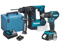 Makita Cordless combo kit DLX2454AJ, drill driver + rotary hammer, 18V (blue/black, 2x Li-ion battery 2.0Ah, MAKPAC)