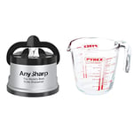 AnySharp Knife Sharpener with PowerGrip, Silver, One Size & Pyrex Measuring Jug 500ml | Capacity 568ml / 20 Ounce | P586
