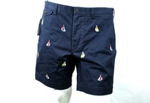 POLO RALPH LAUREN MEN NAVY CHINO SHORT BEDFORD STRAIGHT FIT BOAT PRINT SIZE 36